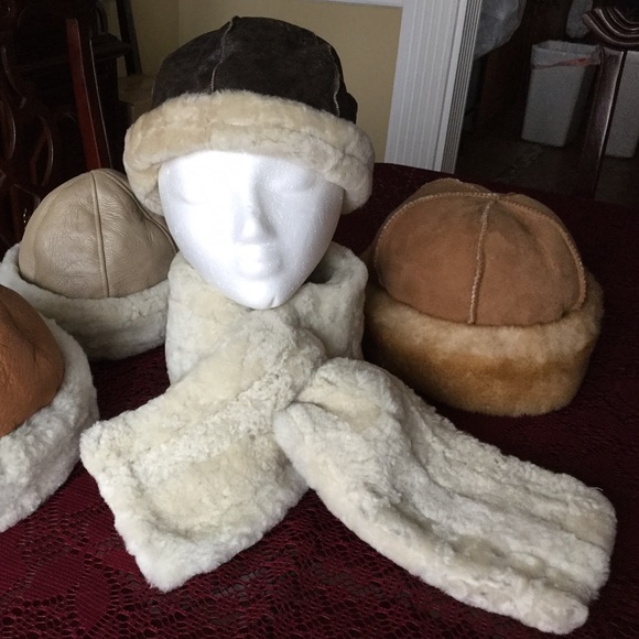 Leather Sheepskin Fur Hat Round Beanie, Brown S/M - Picture 2 of 5